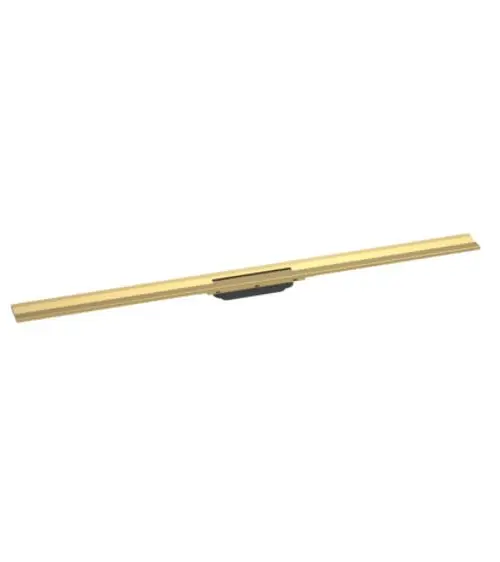 Duschrinne aus Edelstahl mit polierter Gold-Optik von Hansgrohe, mit einer schmalen und geraden Form für die Wandmontage, geeignet für die Anpassung an verschiedene Größen.